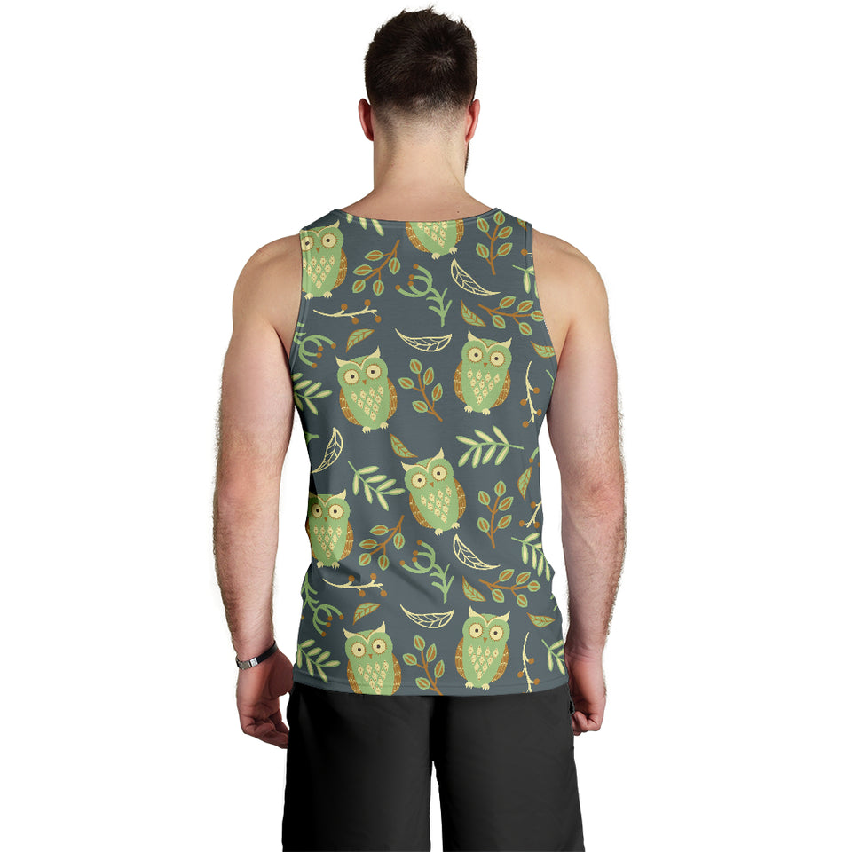 Cute owls leaves pattern Men Tank Top