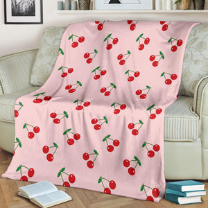 Cherry Pattern Pink Background Premium Blanket