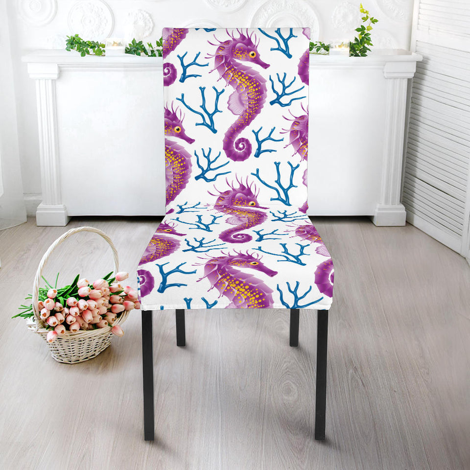 Purple Seahorse Blue Coral Pattern Dining Chair Slipcover