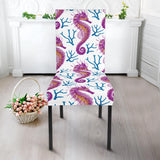 Purple Seahorse Blue Coral Pattern Dining Chair Slipcover