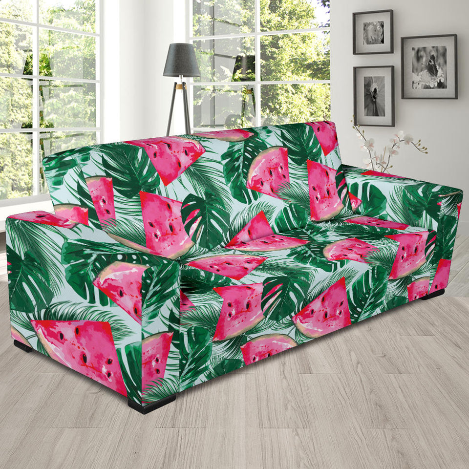 Watermelons Tropical Palm Leaves Pattern Sofa Slipcover