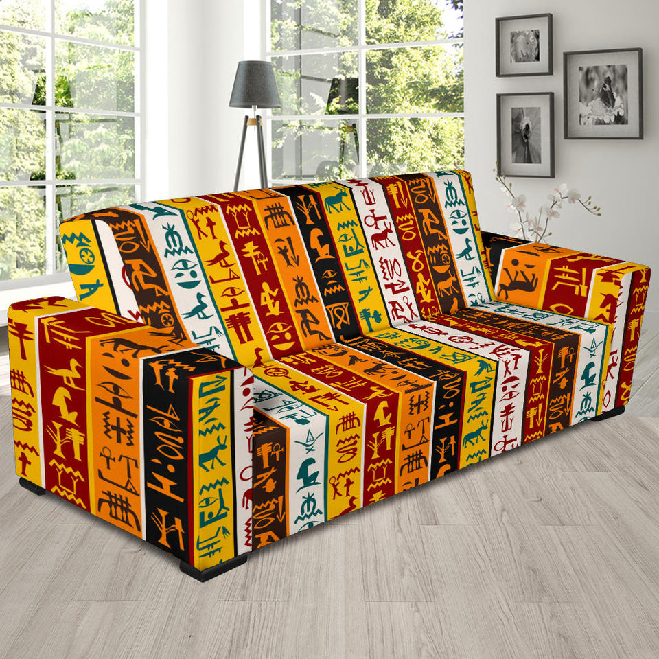 Egypt Hieroglyphics Pattern Print Design 01 Sofa Slipcover