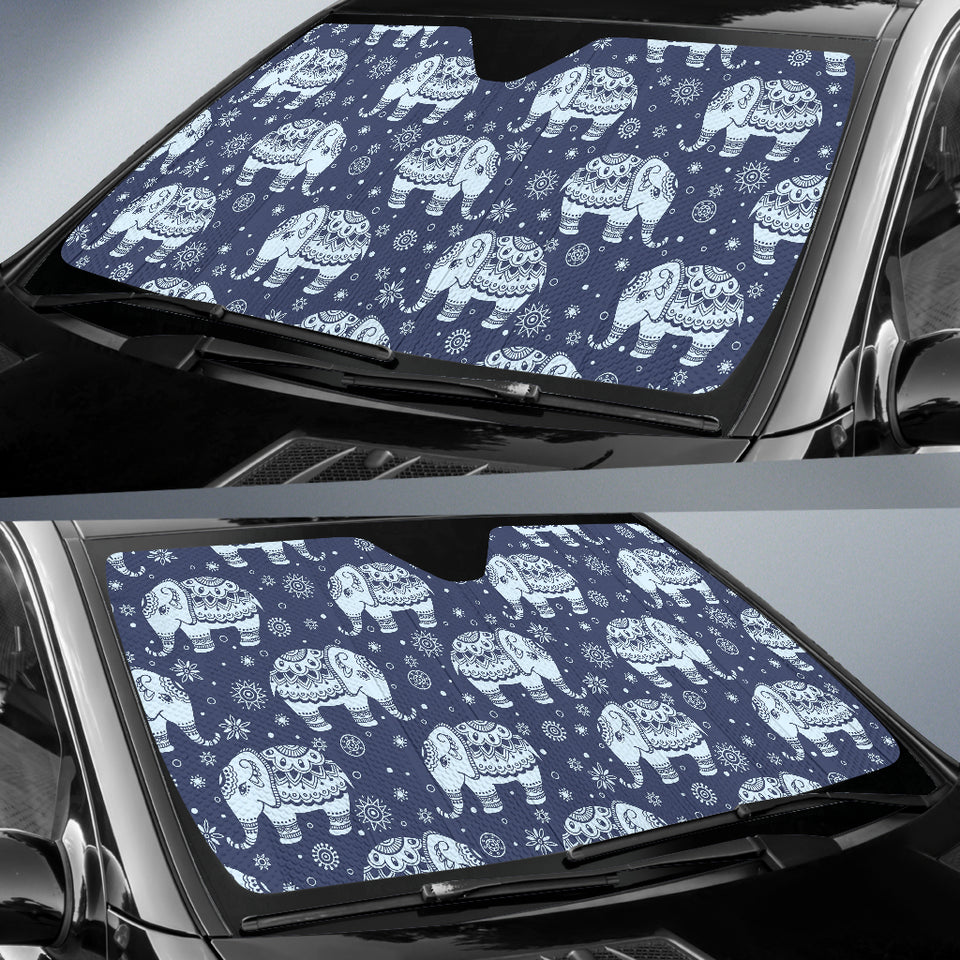 Elephant Tribal Design Pattern Car Sun Shade
