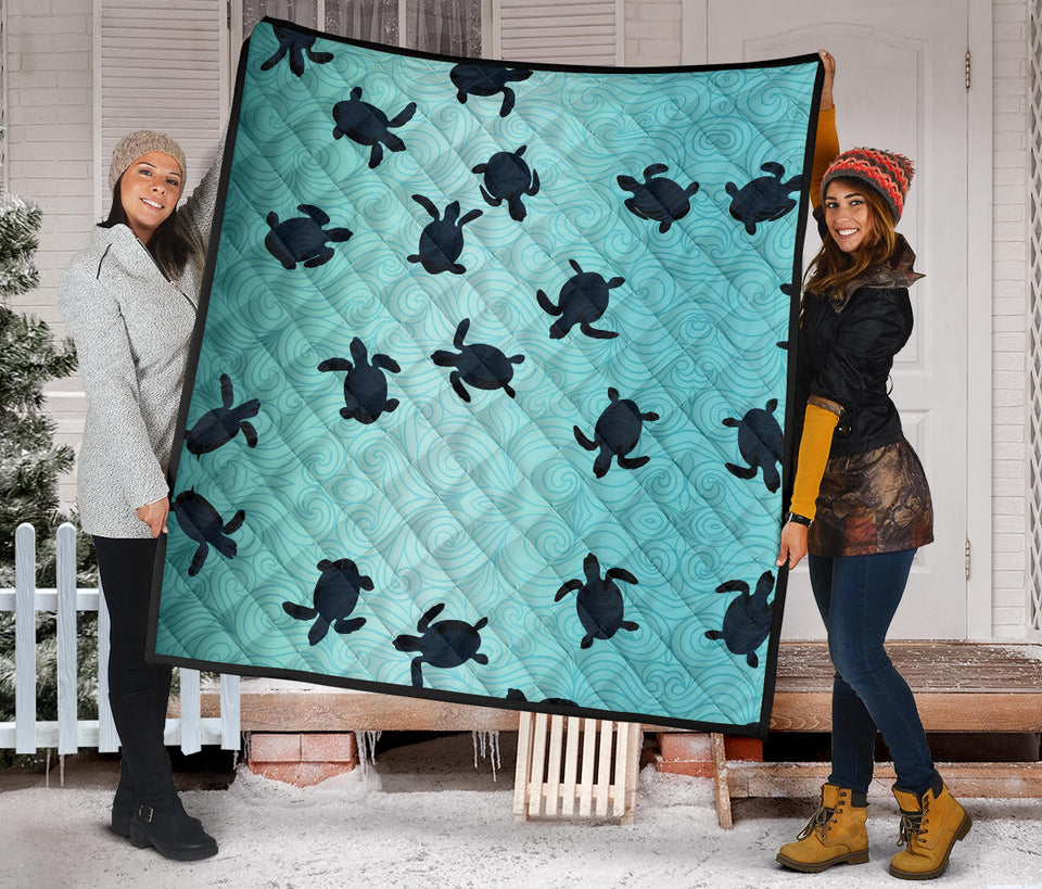 Sea Turtle With Blue Ocean Backgroud Premium Quilt