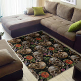 Skull Rose Humming Bird Flower Pattern Area Rug