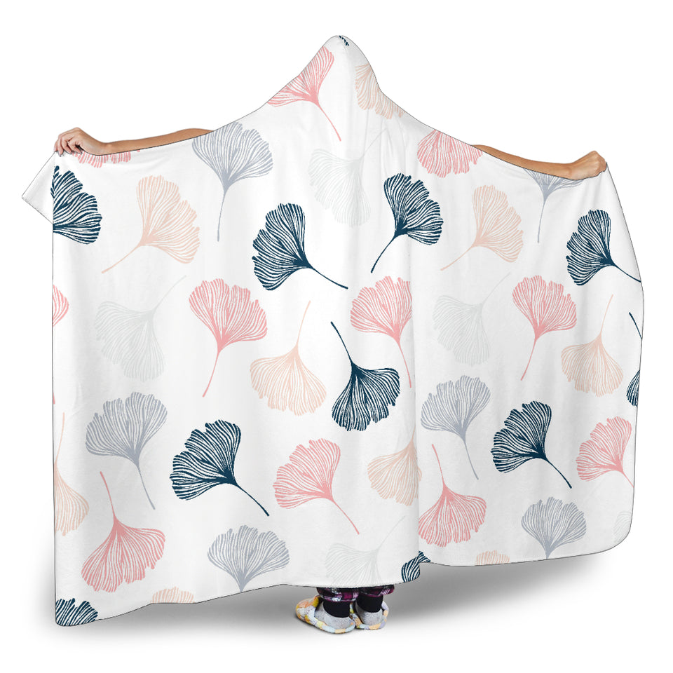 Black Gray Cream Coral Ginkgo Leaves Pattern Hooded Blanket