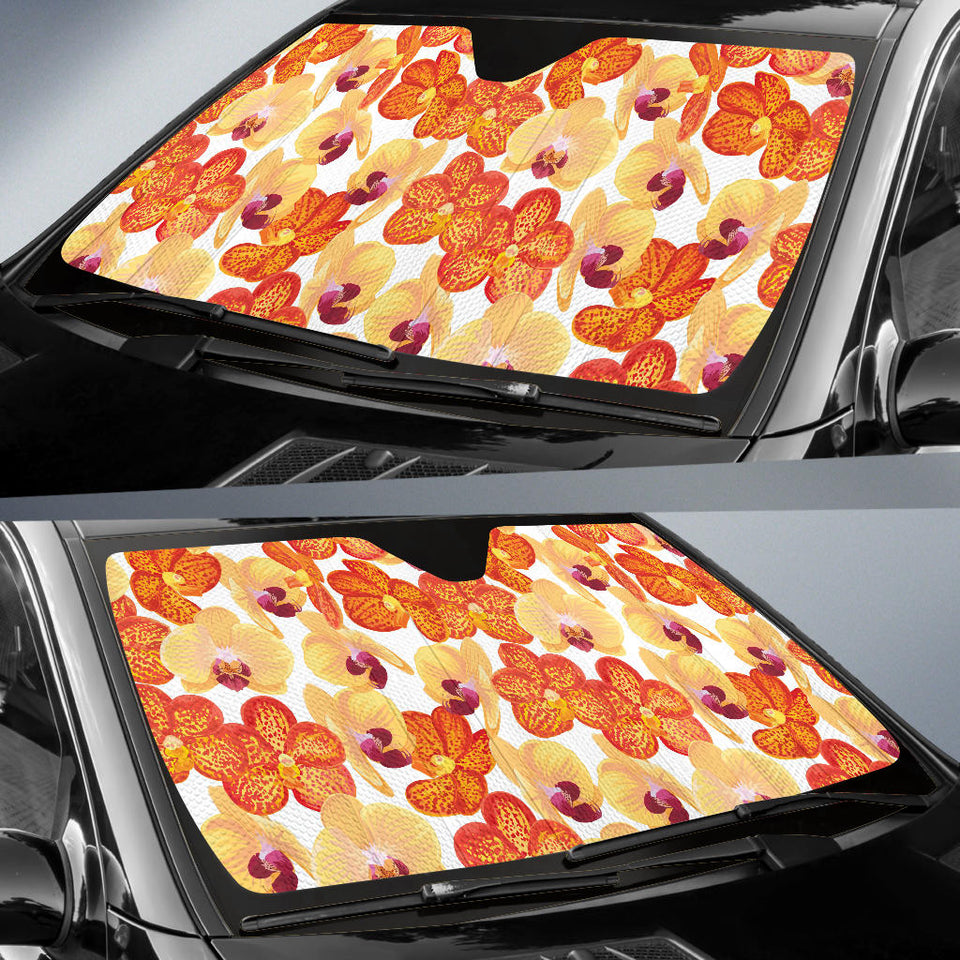 Orange Yellow Orchid Flower Pattern Background Car Sun Shade