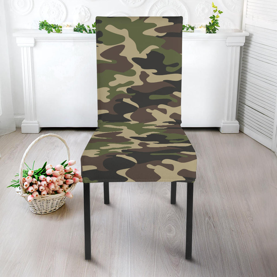 Dark Green Camo Camouflage Pattern Dining Chair Slipcover