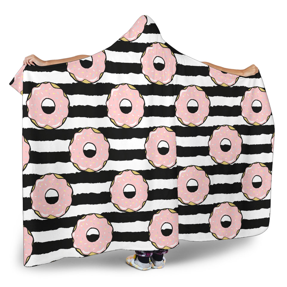 Donuts Pink Icing Striped Pattern Hooded Blanket