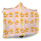 Cute Shiba Inu Dog Pattern  Hooded Blanket
