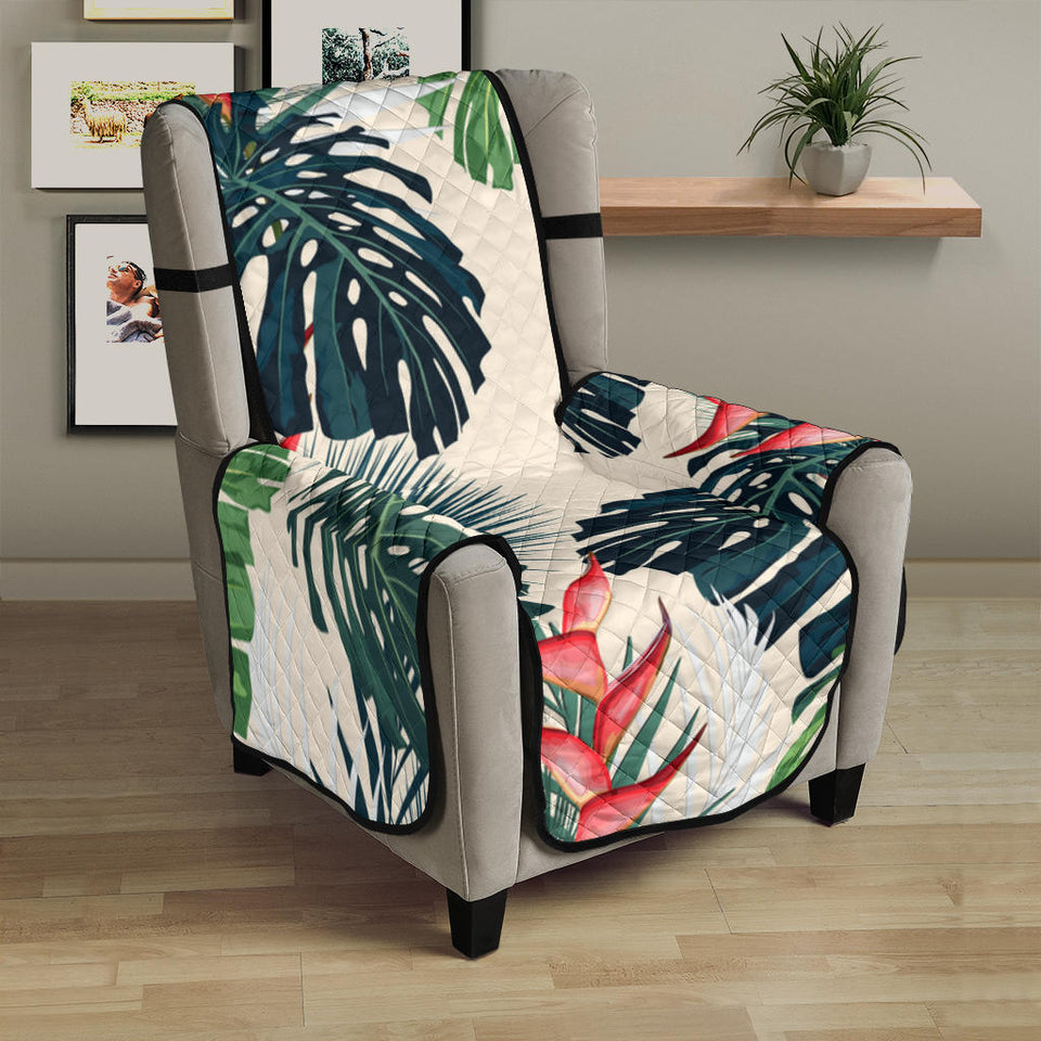 heliconia flowers, palm and monstera leaves Chair Cover Protector