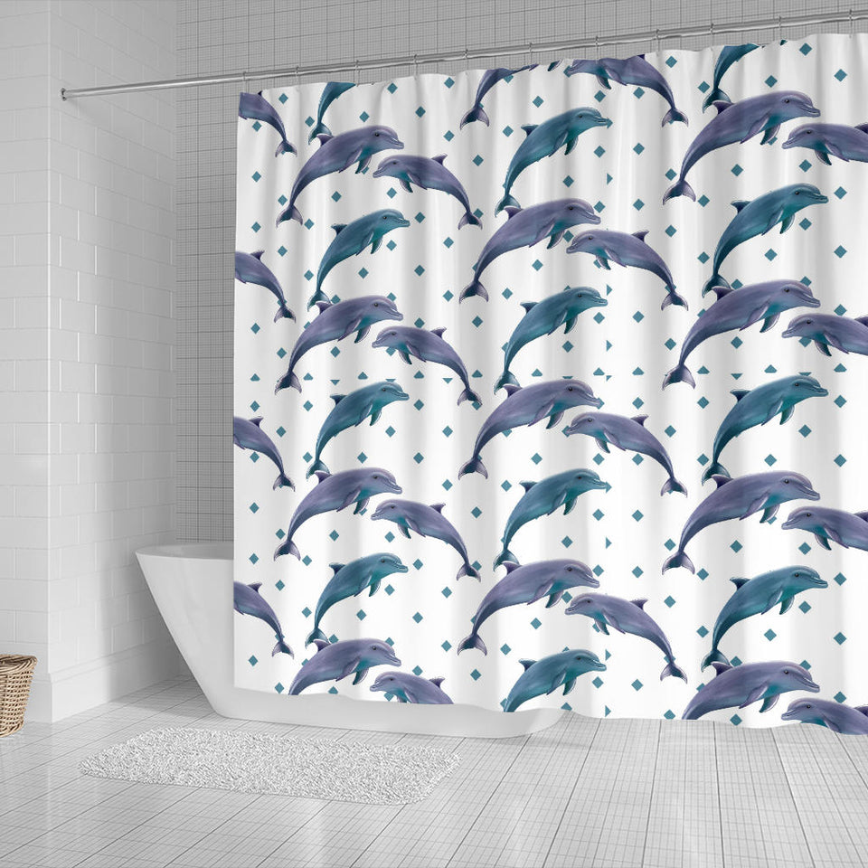 Dolphins Pattern Dotted Background Shower Curtain Fulfilled In US