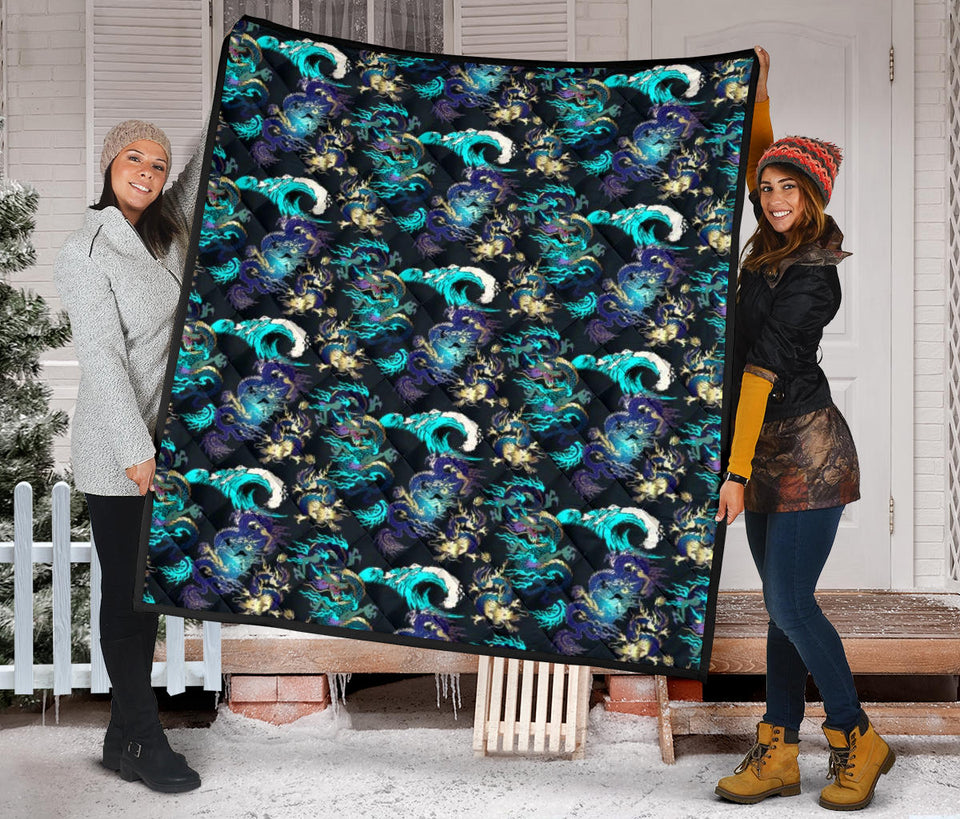 Dragon Sea Wave Pattern Premium Quilt