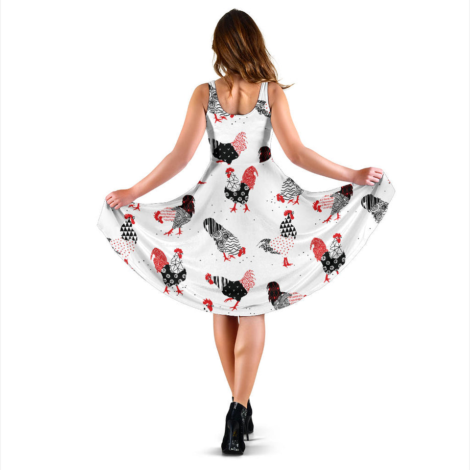 Cool Rooster Chicken Cock Floral Ornament Background Sleeveless Midi Dress