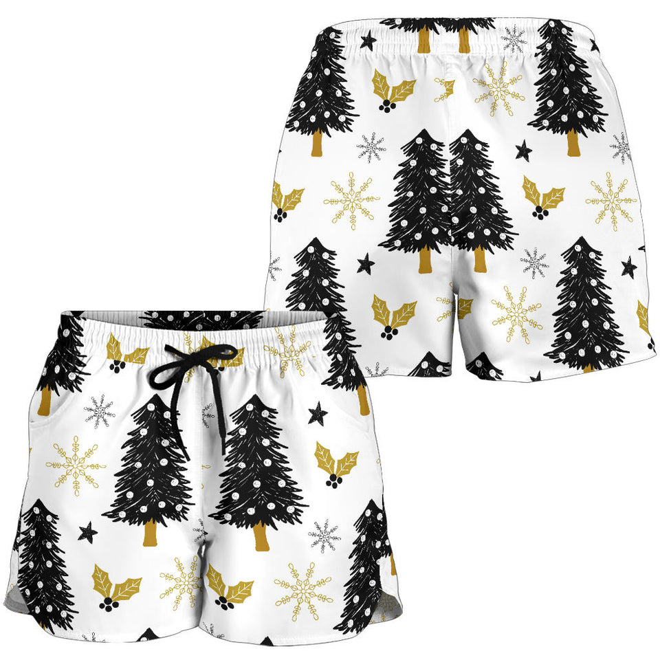 Christmas Tree Holly Snow Star Pattern Women Shorts
