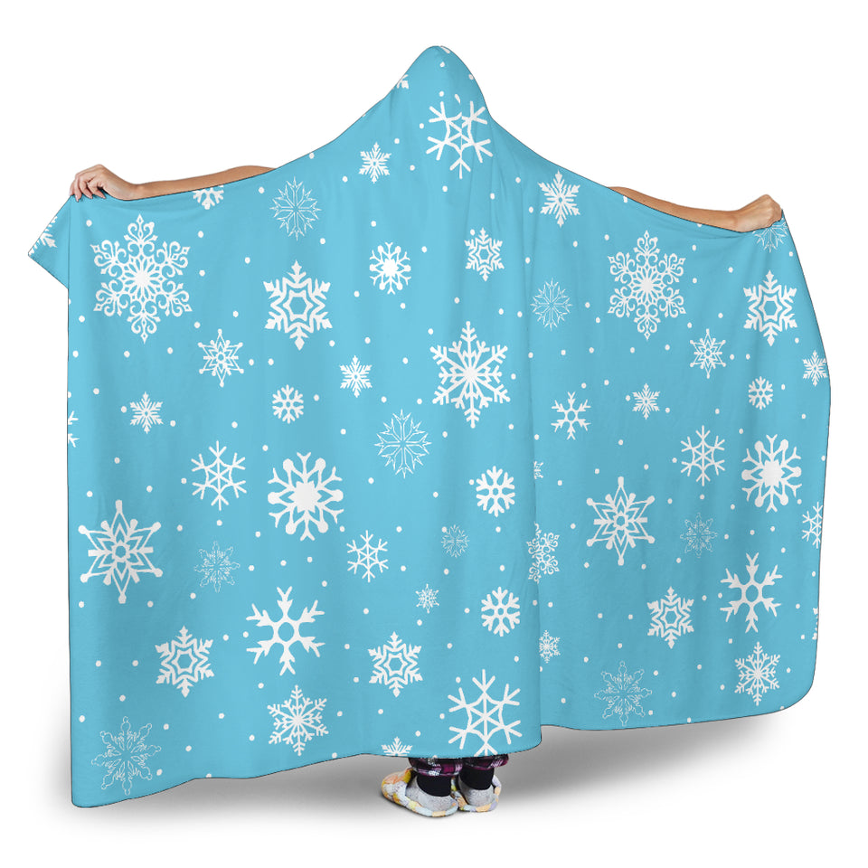 Snowflake Pattern Blue Background Hooded Blanket