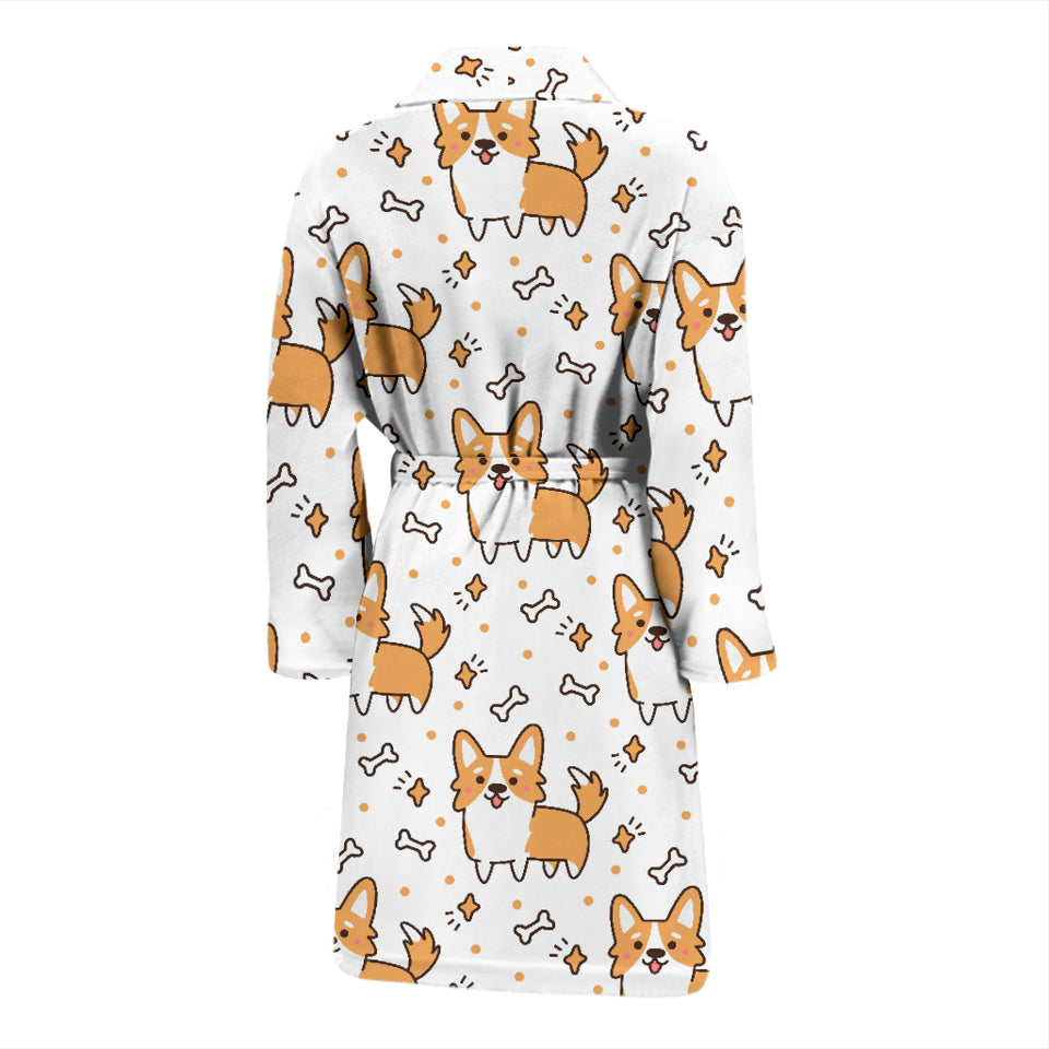 Cute Corgi Heart Star Bone Pattern Men'S Bathrobe