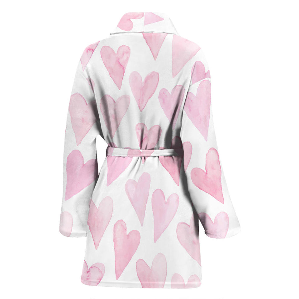 Watercolor Pink Heart Pattern Women'S Bathrobe