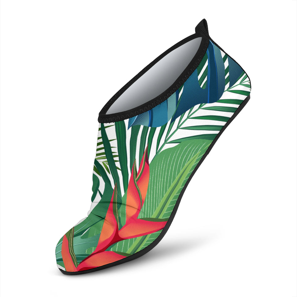 Heliconia Palm And Monstera  Leaves Pattern Aqua Shoes