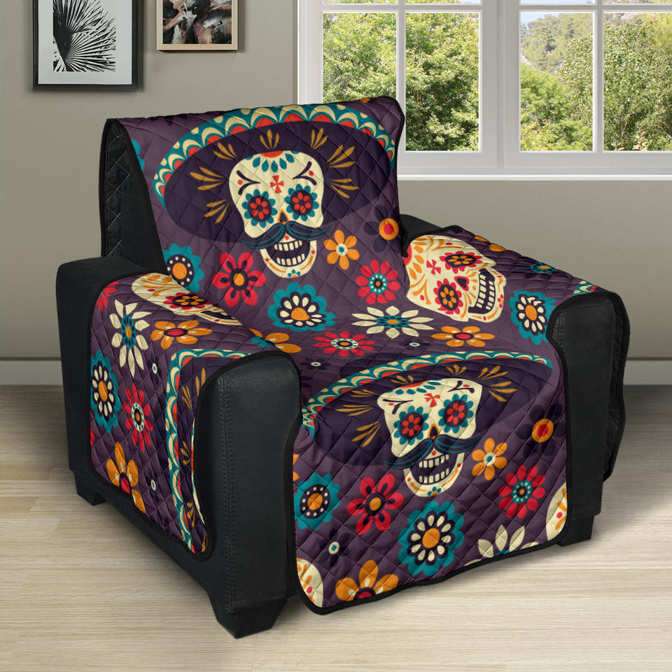 Sugar skulls flower maxican pattern Recliner Cover Protector