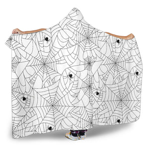 Spider Web Cobweb Pattern White Background Hooded Blanket