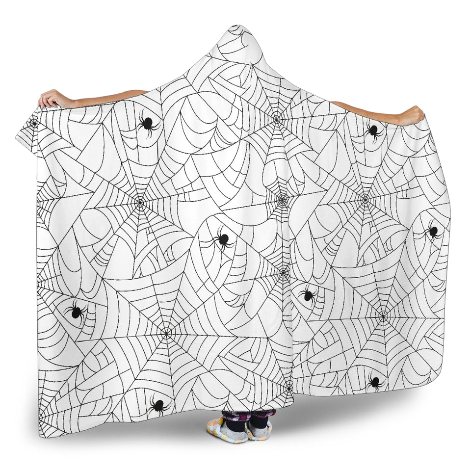 Spider Web Cobweb Pattern White Background Hooded Blanket