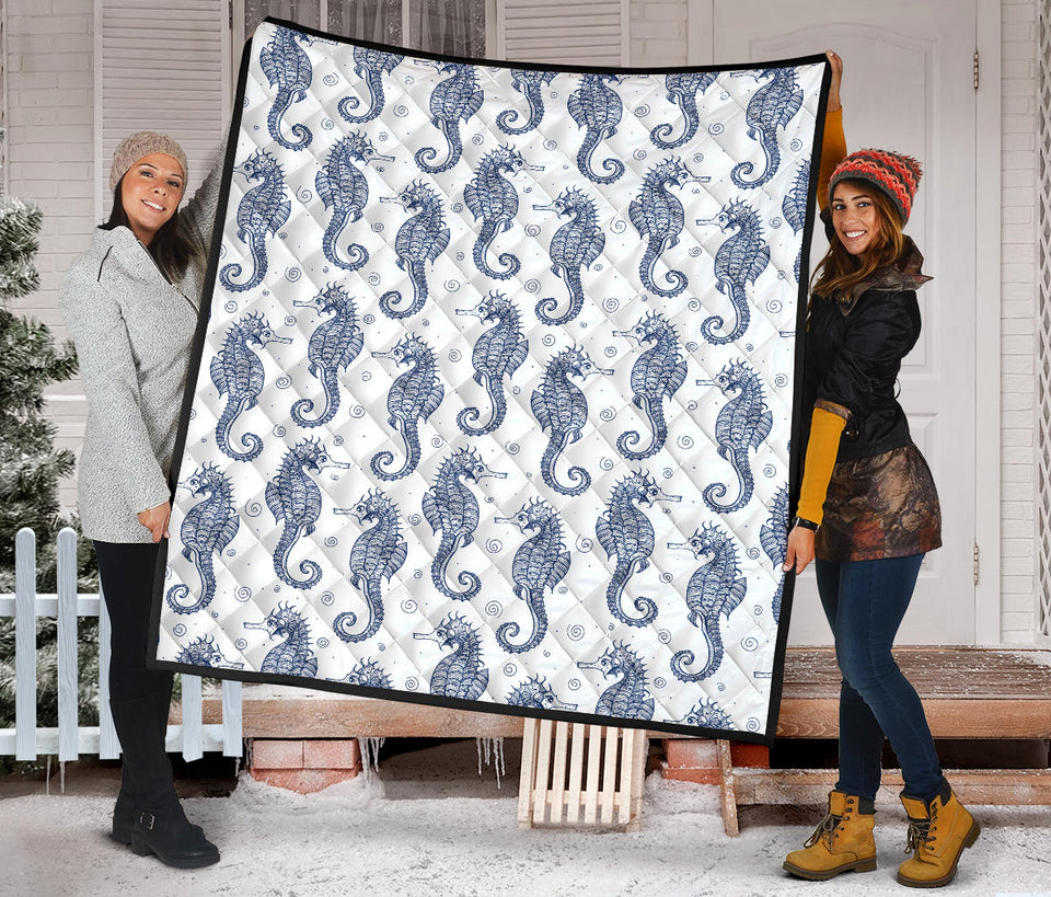 Seahorse Pattern Background Premium Quilt