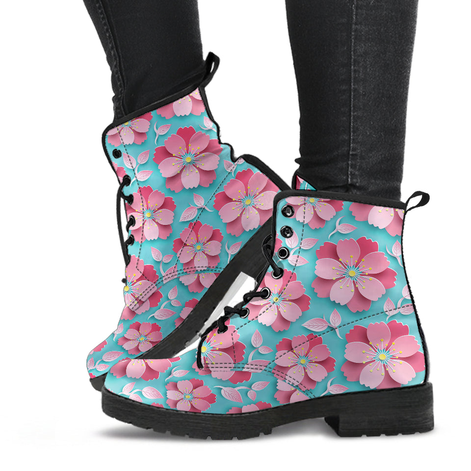 3D Sakura Cherry Blossom Pattern Leather Boots