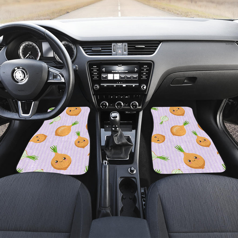 Cute Onions Smiling Faces Purple Background Front And Back Car Mats