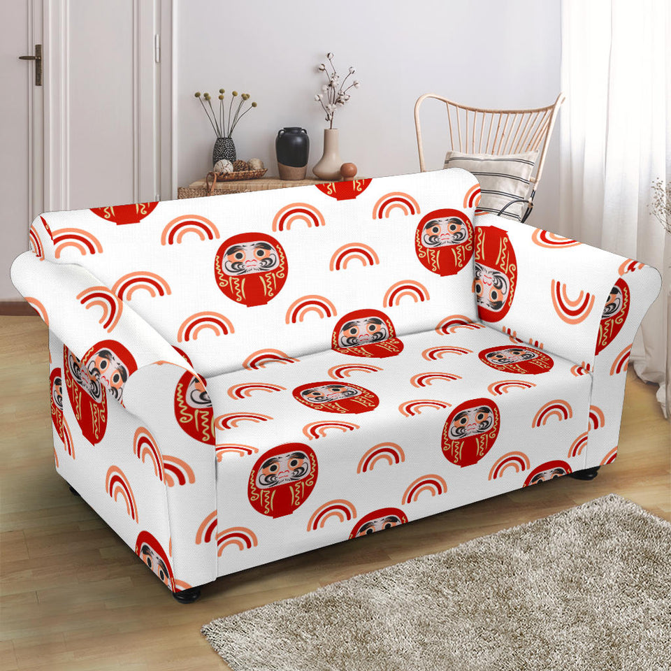 Daruma Japanese Wooden Doll Design Pattern Loveseat Couch Slipcover