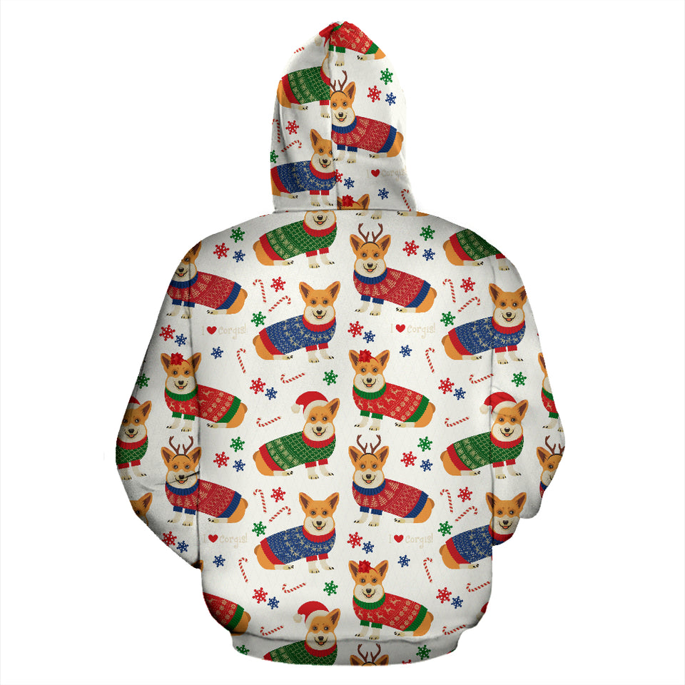 Corgi Christmas Pattern Zip Up Hoodie