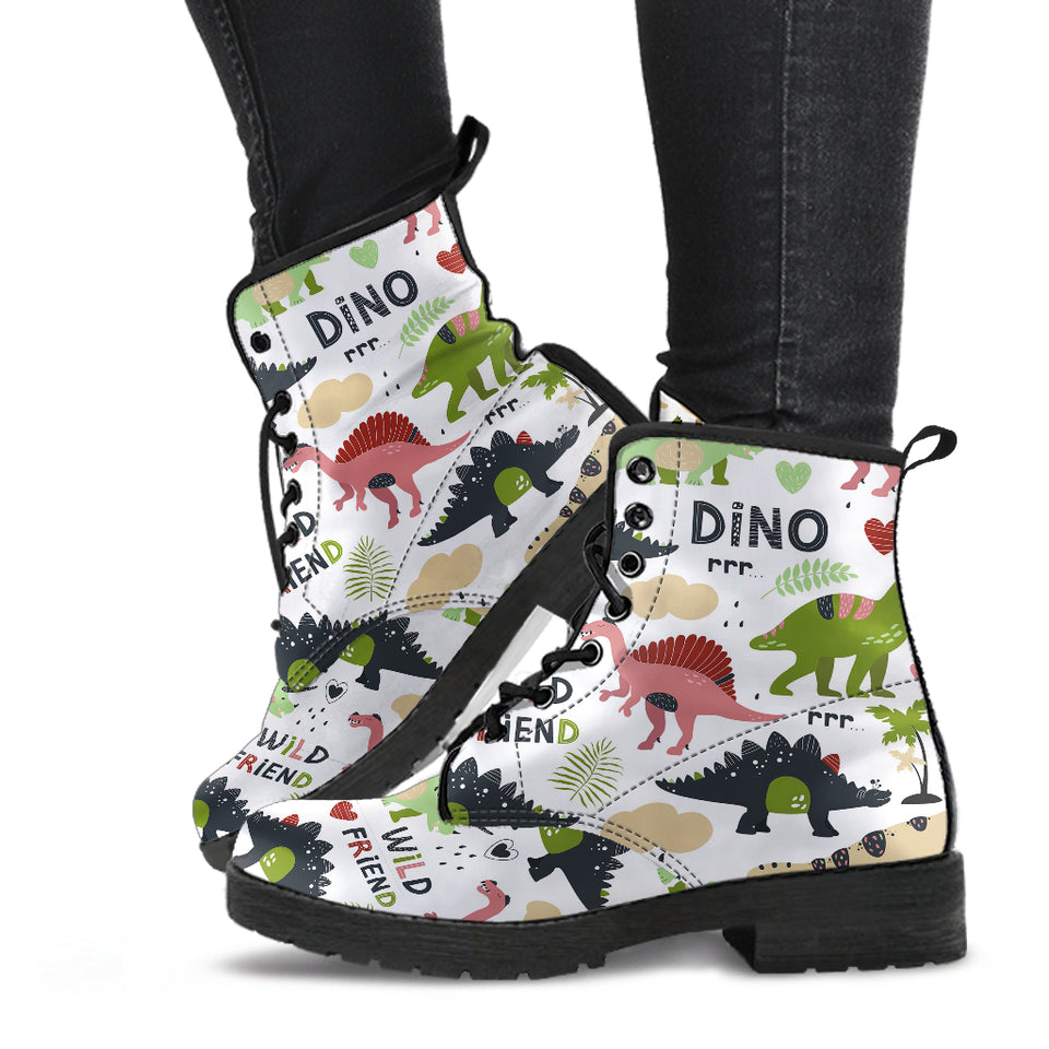Cute Dinosaurs Pattern Leather Boots