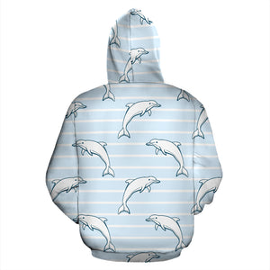 Dolphin Blue Striped Background Zip Up Hoodie