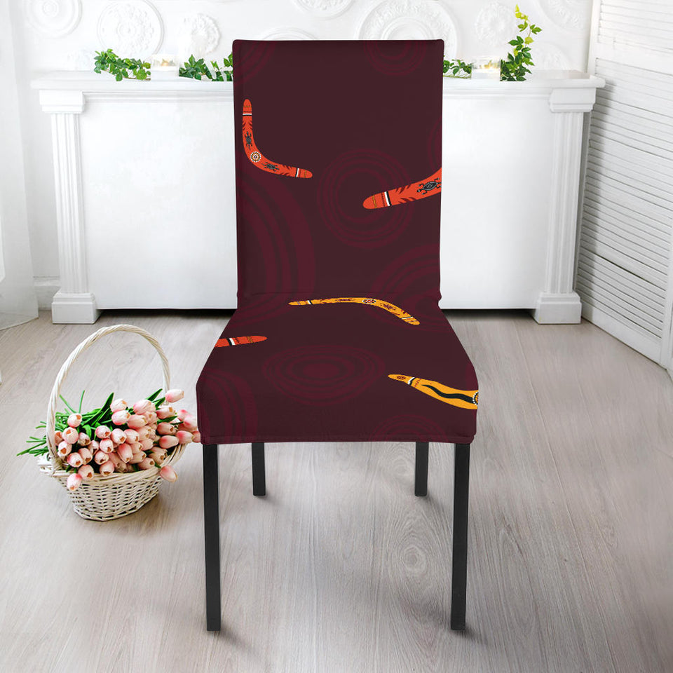 Boomerang Australian Aboriginal Ornament Circle Black Background Dining Chair Slipcover