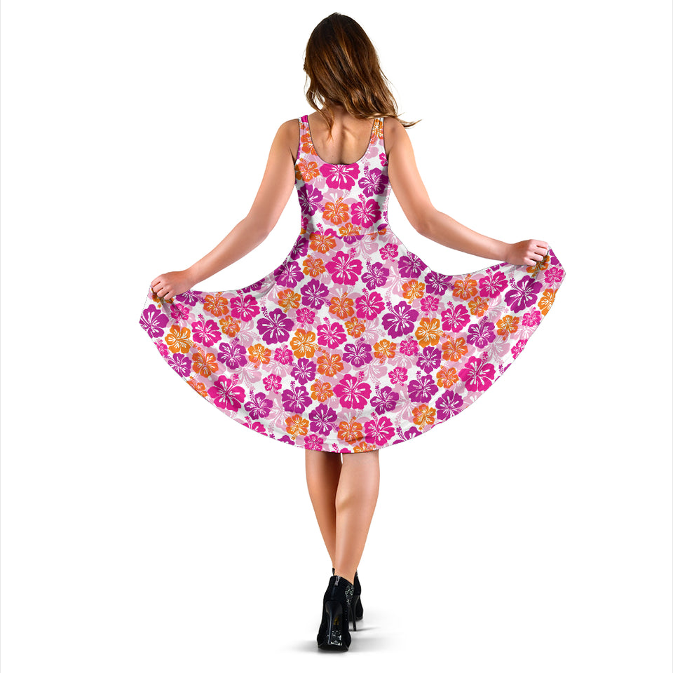Hibiscus Pattern Print Design 01 Sleeveless Midi Dress