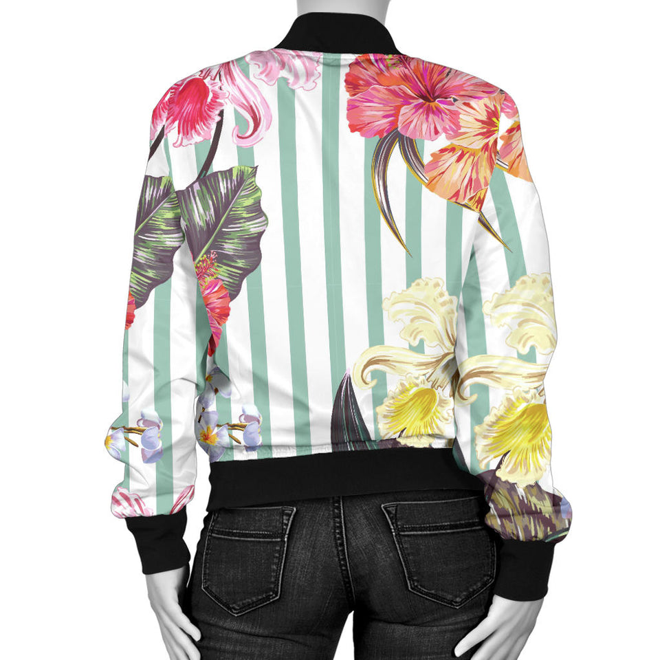 Colorful Orchid Flower Pattern Women'S Bomber Jacket