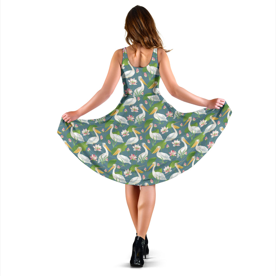Pelican Pattern Print Design 04 Sleeveless Midi Dress