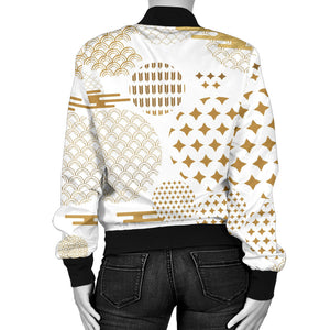 Beautiful Gold Japanese Pattern Women'S Bomber Jacket