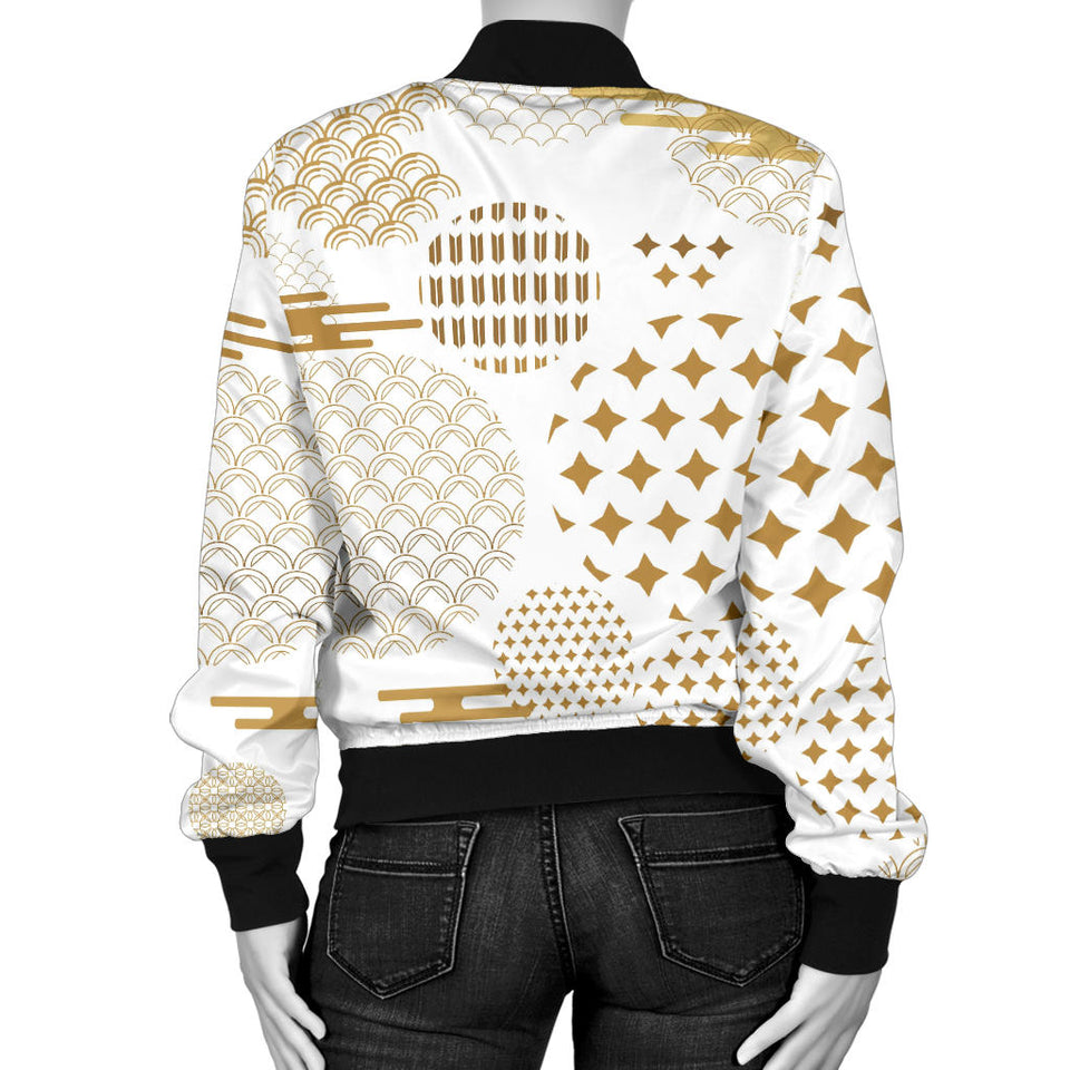 Beautiful Gold Japanese Pattern Women'S Bomber Jacket