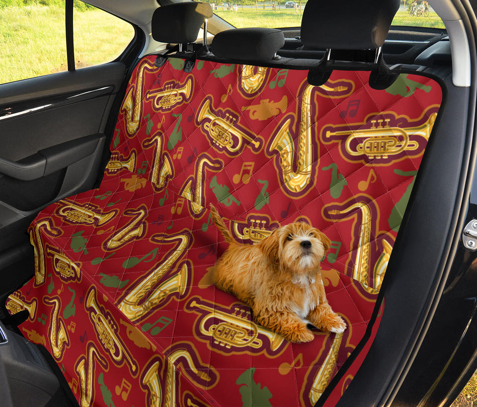 Saxophone Cornet Pattern Red Background Dog Car Seat Covers