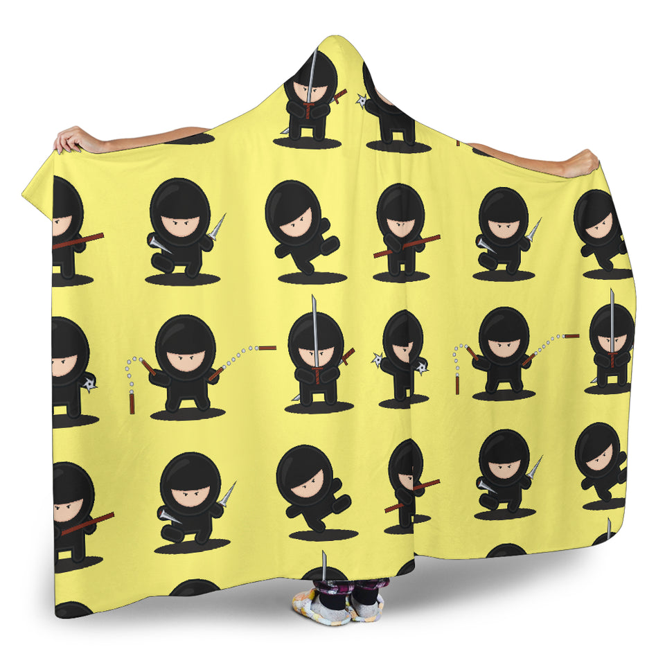 Cute Ninja Yellow Background Hooded Blanket