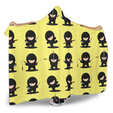 Cute Ninja Yellow Background Hooded Blanket