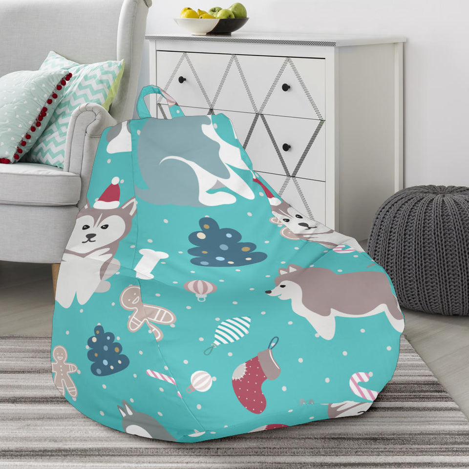 Christmas Cute Siberian Husky Puppie Pattern Bean Bag Cover