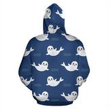 Cute White Baby Sea Lion Seal Pattern Zip Up Hoodie