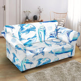 Watercolor Dolphin Pattern Loveseat Couch Slipcover