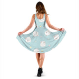White Cute Hamsters Heart Pattern Sleeveless Midi Dress