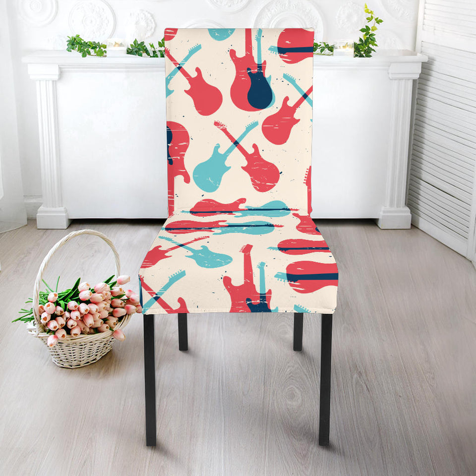 Red Blue Guitar Pattern Dining Chair Slipcover