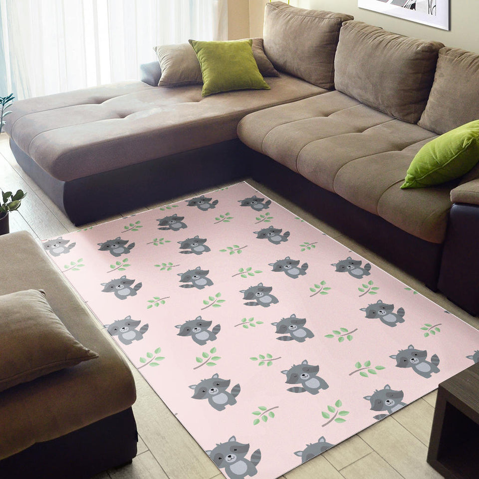 Cute Raccoons Leaves Pattern Area Rug