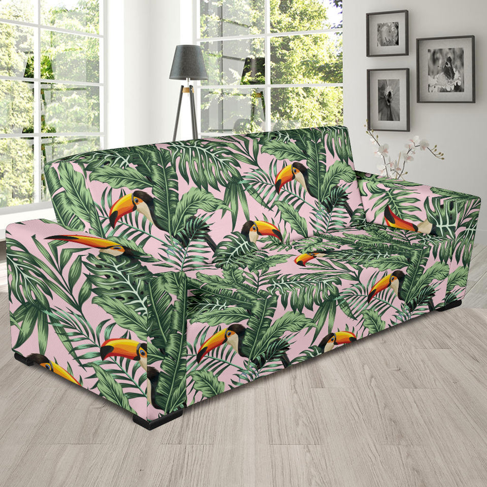 Toucan Tropical Green Jungle Palm Pattern Sofa Slipcover