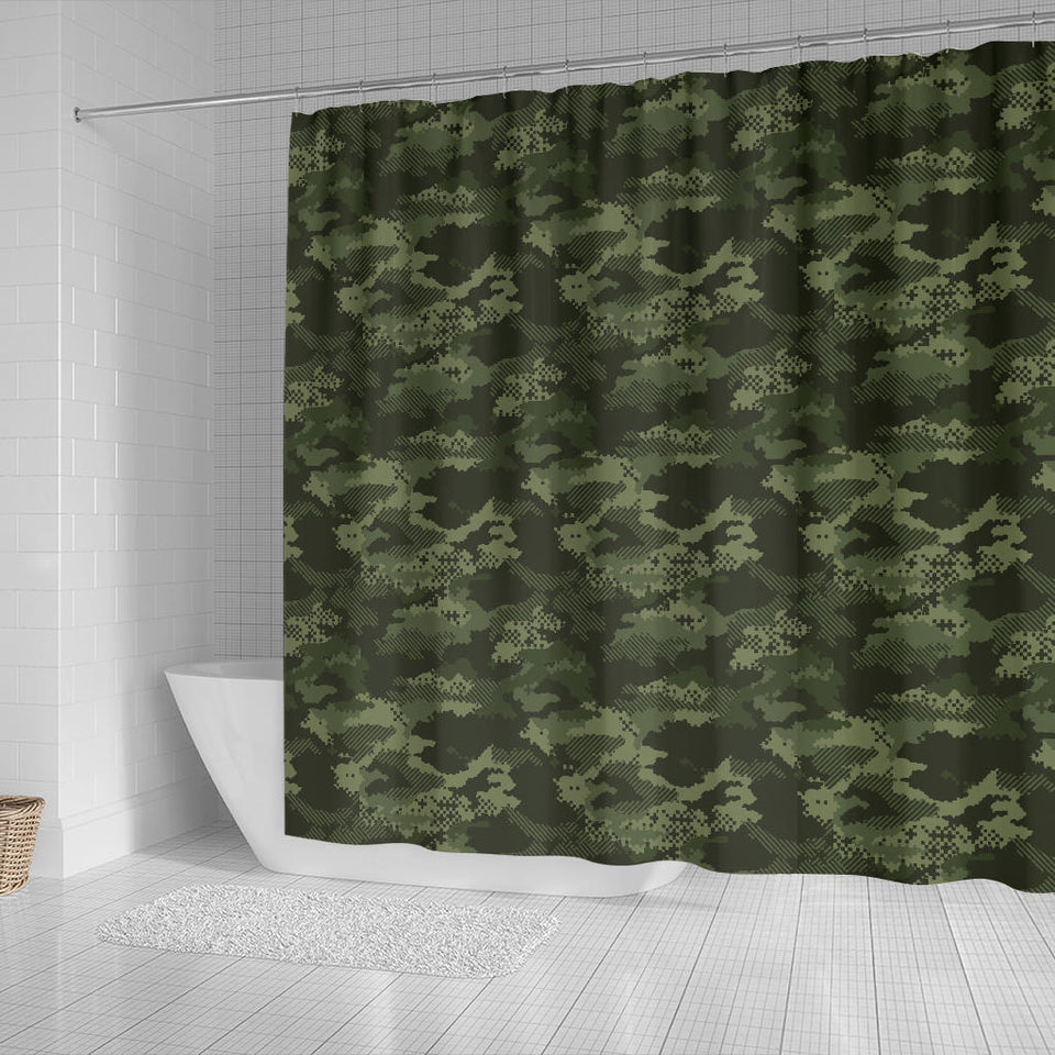 Digital Green Camo Camouflage Pattern Shower Curtain Fulfilled In US
